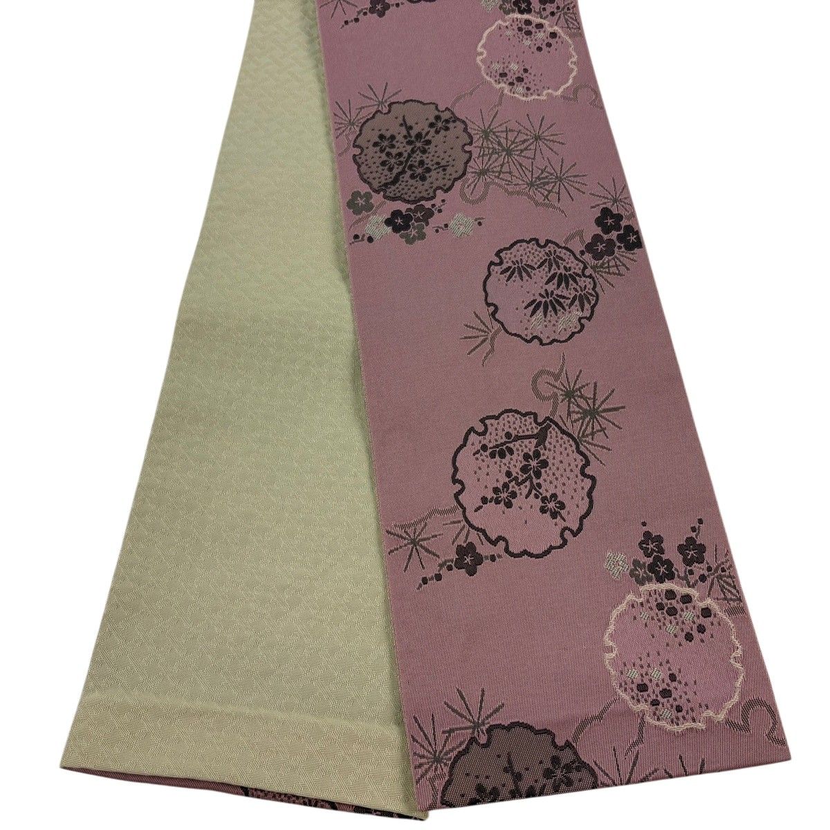 【美品】半幅帯 優品 雪輪 松竹梅 ピンクベージュ 化繊 【中古】