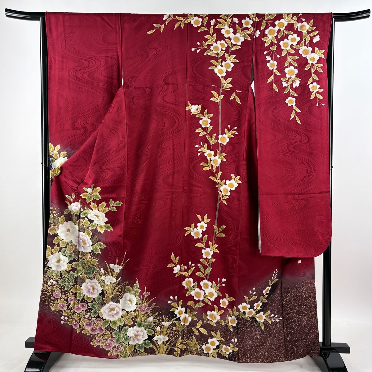 振袖 身丈162cm 裄丈65.5cm M 袷 袋帯フルセット 落款 牡丹 菊 金彩