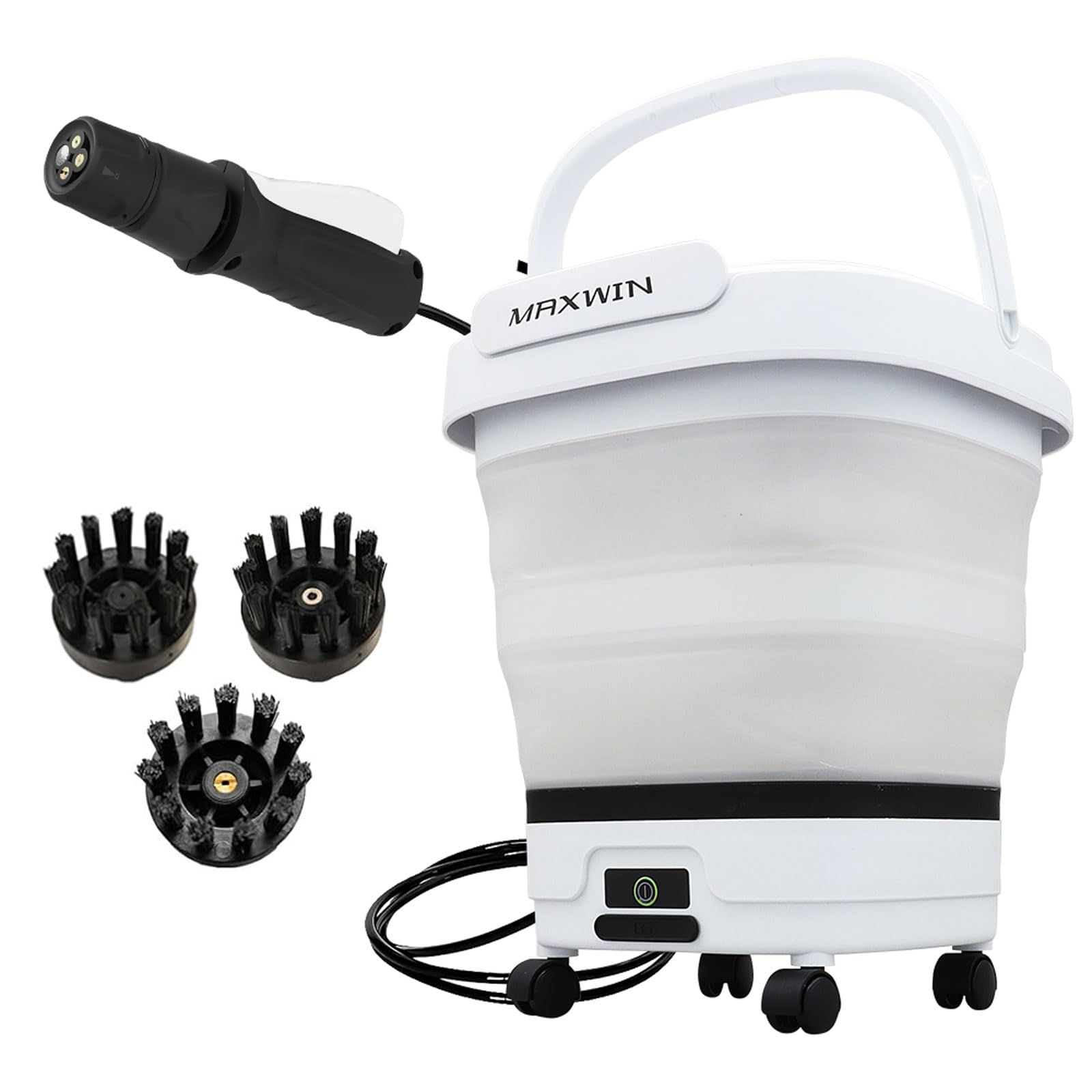 MAXWIN 高圧洗浄機 バケツ一体型 JetBucket ジェットバケツくるっと回すだけ4in1ノズル コードレス タンク式 12L大容量 折りたたみ 充電式 モバイル 静音 軽量 キャスター付 バイク洗車 家庭用 ベランダ 掃除 お墓掃除 728133b2