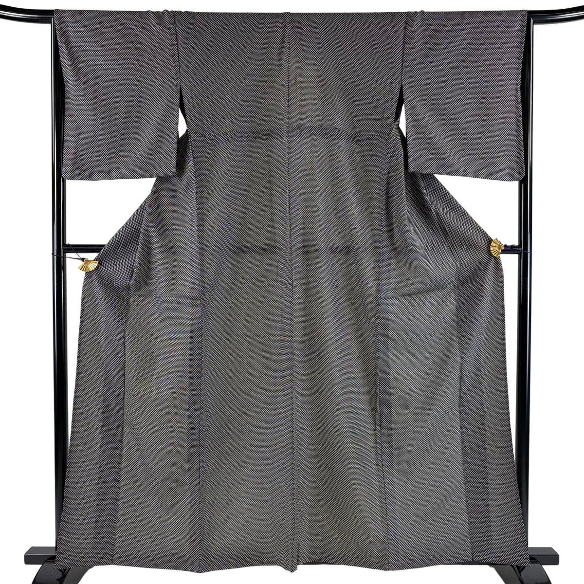 お召 身丈160.5cm 裄丈66cm M 単衣 幾何学模様 黒 正絹 逸品 【中古】