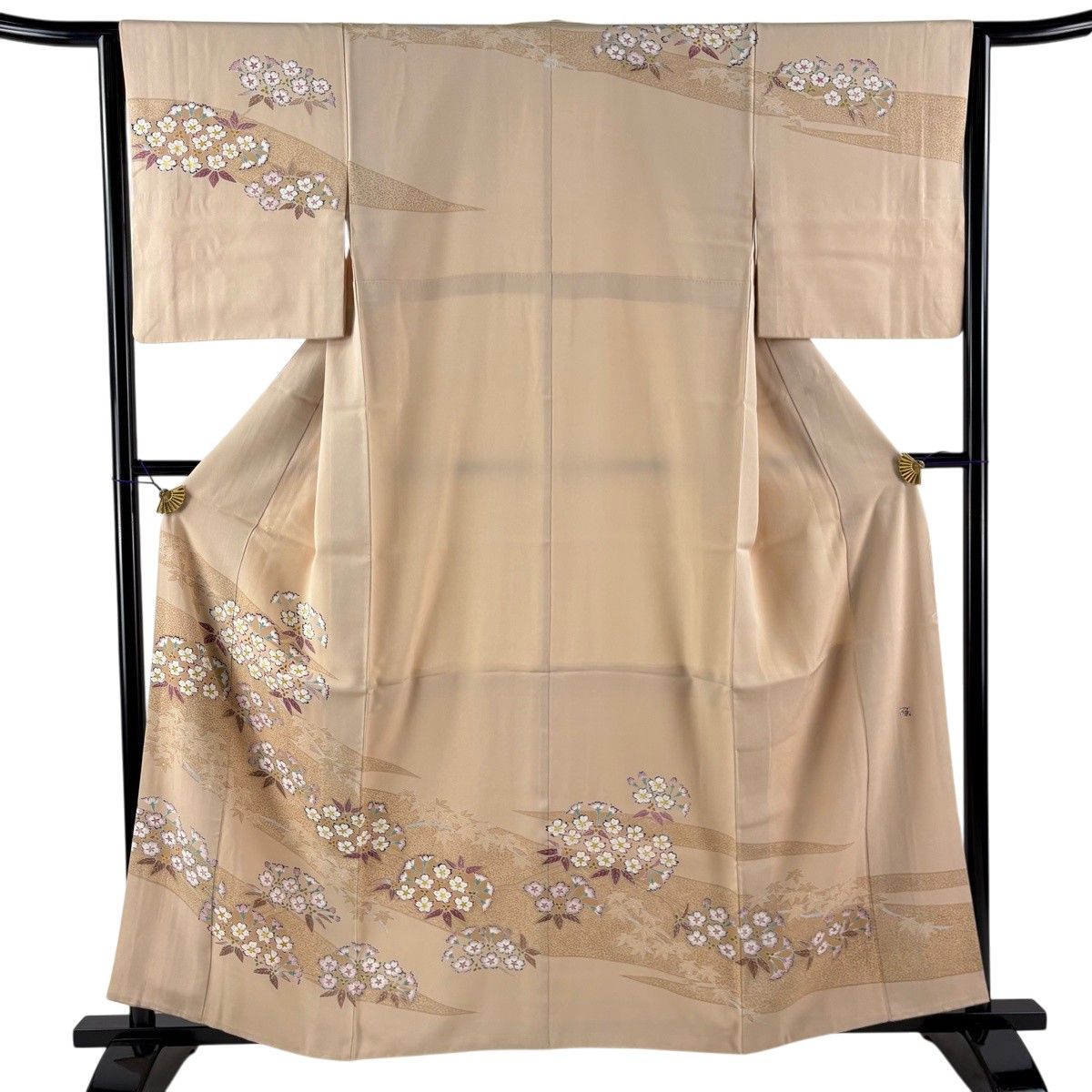 美品】 訪問着 身丈159cm 裄丈64cm M 袷 落款 桜 楓 金彩 ベージュ