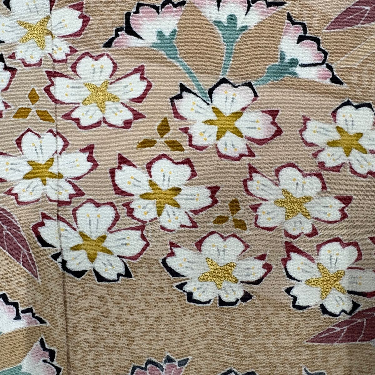美品】 訪問着 身丈159cm 裄丈64cm M 袷 落款 桜 楓 金彩 ベージュ
