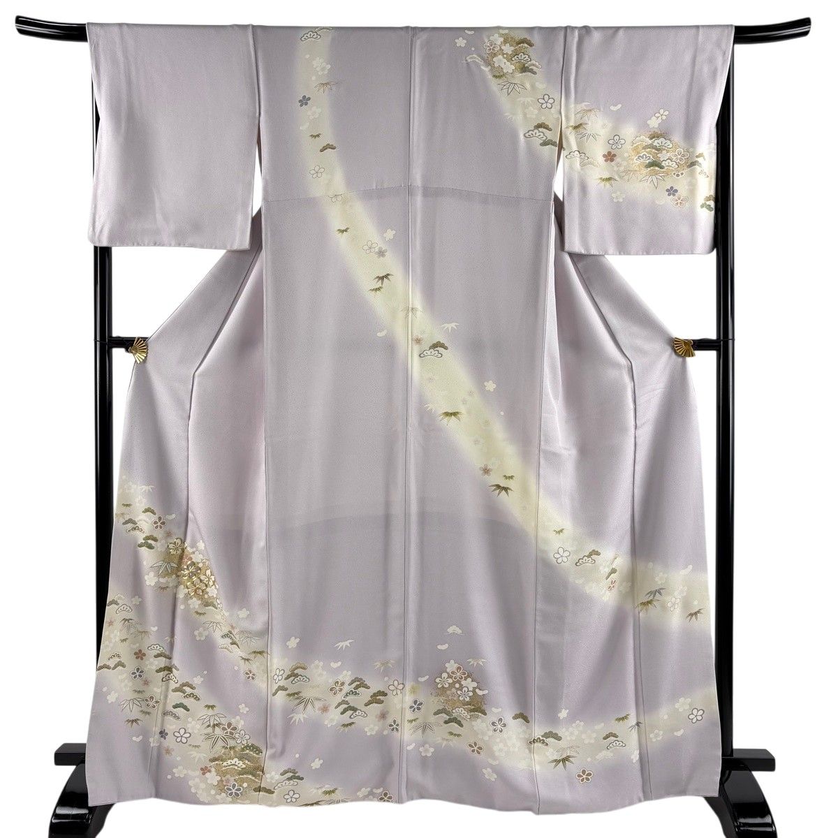 訪問着 身丈167cm 裄丈67.5cm L 袷 松竹梅 金糸 金彩 薄紫 正絹 名品