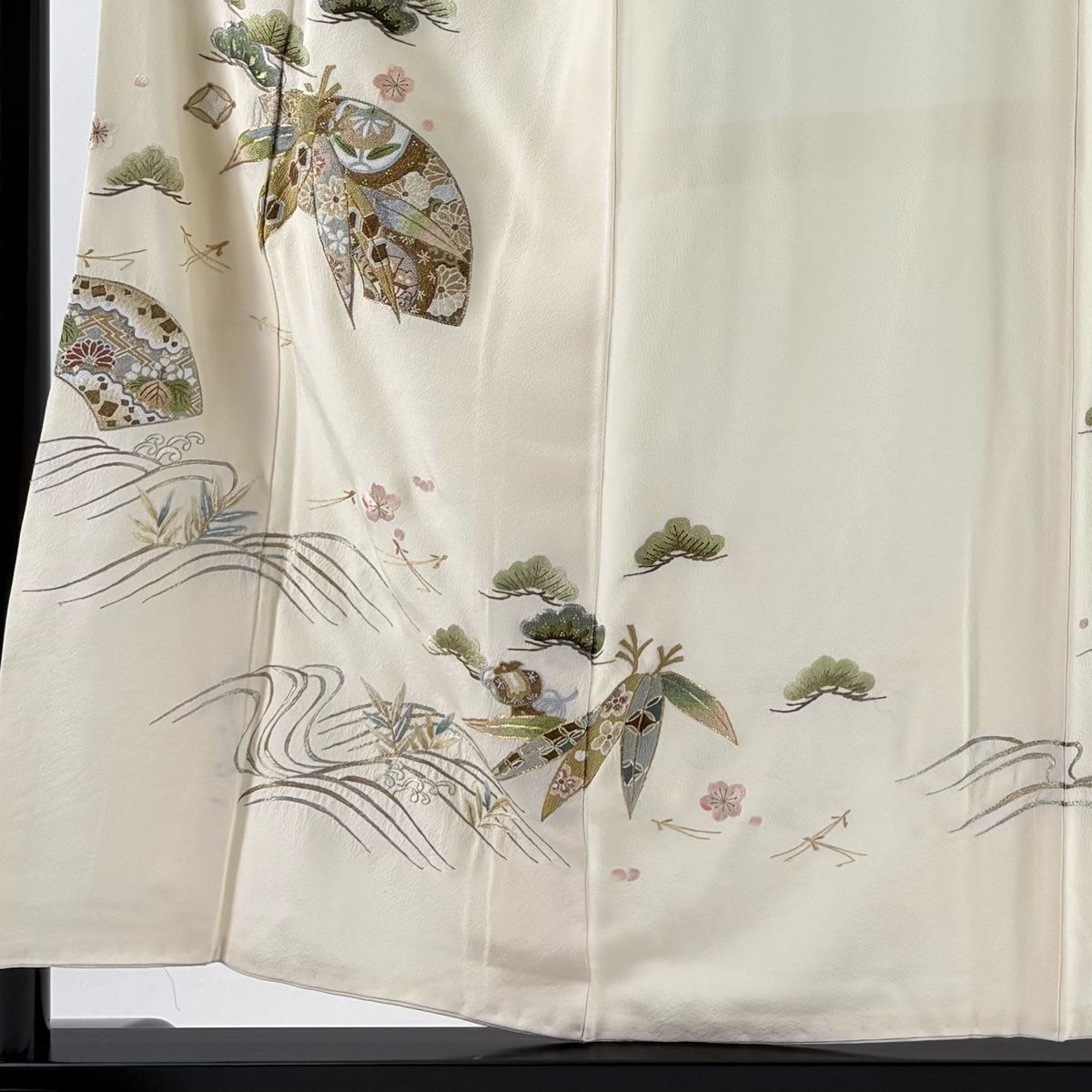 訪問着 身丈154cm 裄丈62.5cm S 袷 扇面 松竹梅 金銀糸 刺繍 クリーム