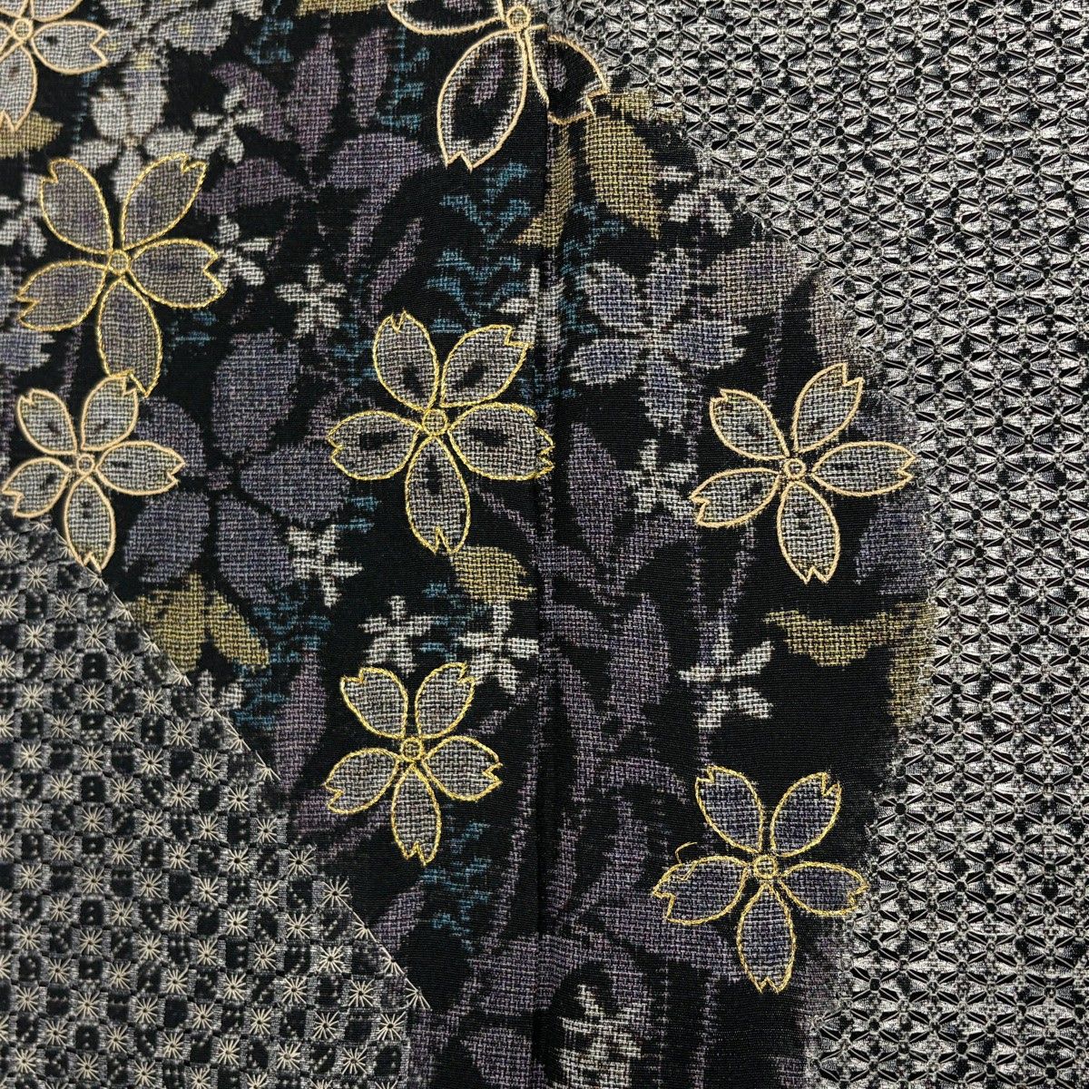 美品】 訪問着 身丈171.5cm 裄丈67.5cm L 袷 紬地 桜 寄せ柄 金糸 刺繍