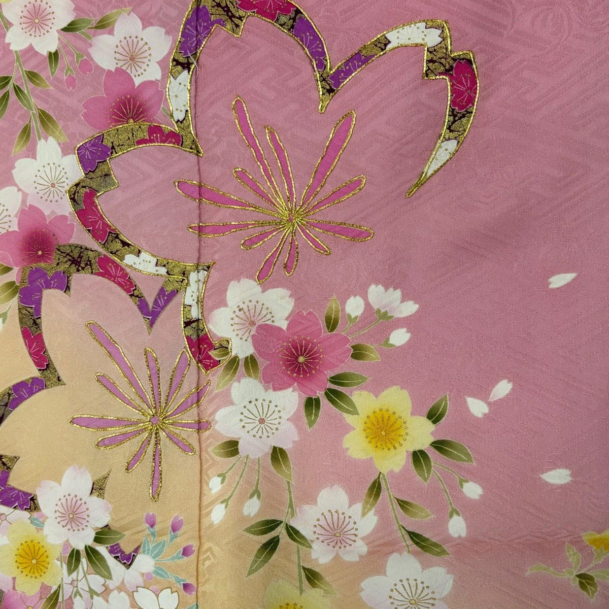 振袖 身丈169.5cm 裄丈68.5cm L 袷 桜 桜の花びら 金糸 金彩 ピンク