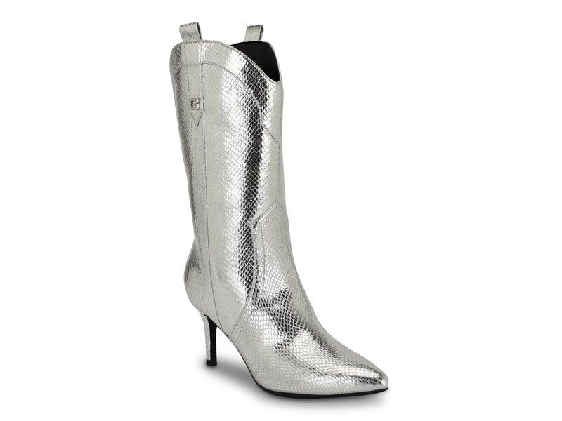 ゲス レディース シューズ ブーツ・レインブーツ Guess Wurlie Western Bootie Silver Metallic Snake Print シルバー