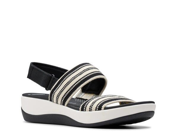 クラークス レディース シューズ サンダル Clarks Arla Stroll Wedge Sandal BlackOff White オフホワイト