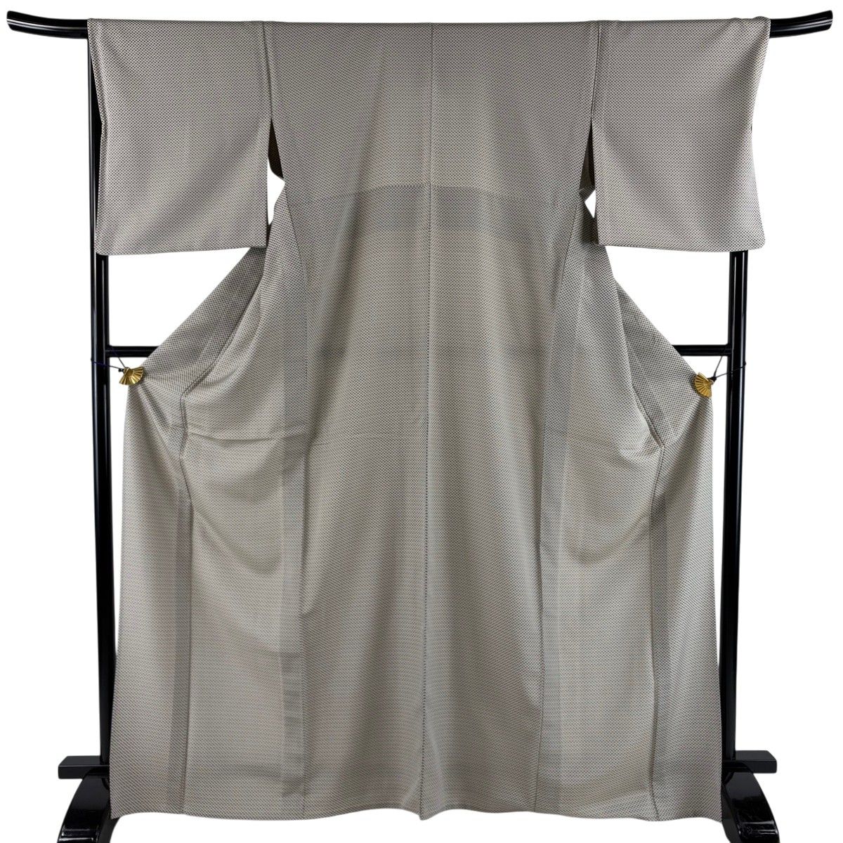 【美品】 お召 身丈168cm 裄丈67.5cm L 単衣 ドット ベージュ 正絹 秀品 【中古】