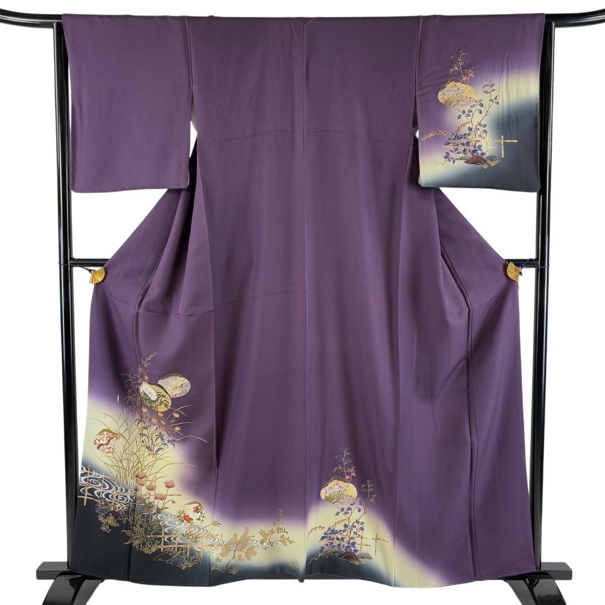 訪問着 身丈160.5cm 裄丈63.5cm S 袷 貝合わせ 菊 金銀彩 ぼかし 紫