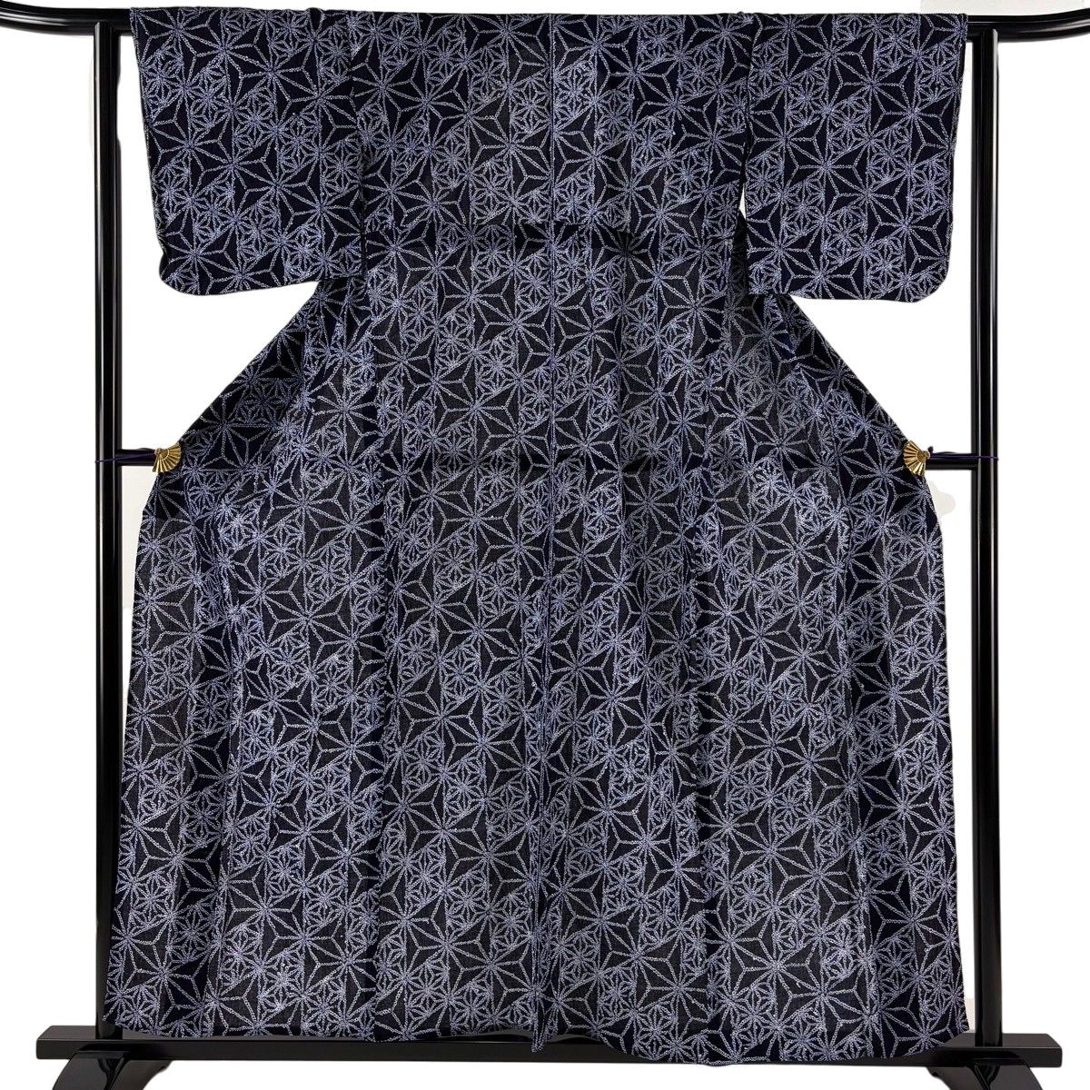浴衣 身丈158cm 裄丈62cm S 絞り浴衣 麻の葉 濃紺 綿 名品 【中古】