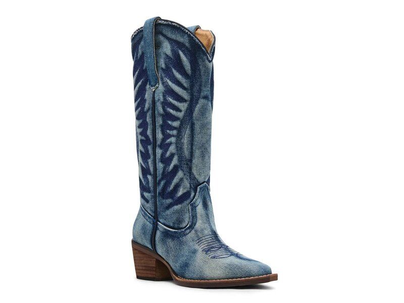 スティーブ マデン レディース シューズ ブーツ・レインブーツ Steve Madden Albany Cowboy Boot Denim Blue Fabric デニム
