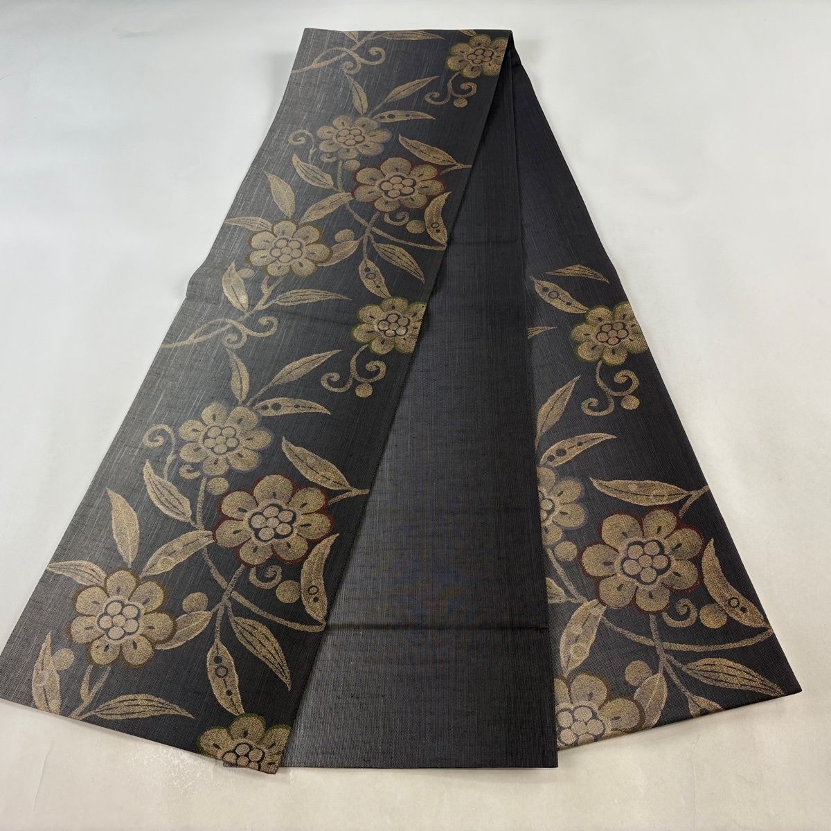 袋帯 美品 名品 草花 金糸 箔 灰紫 六通 正絹 【中古】 ファッション