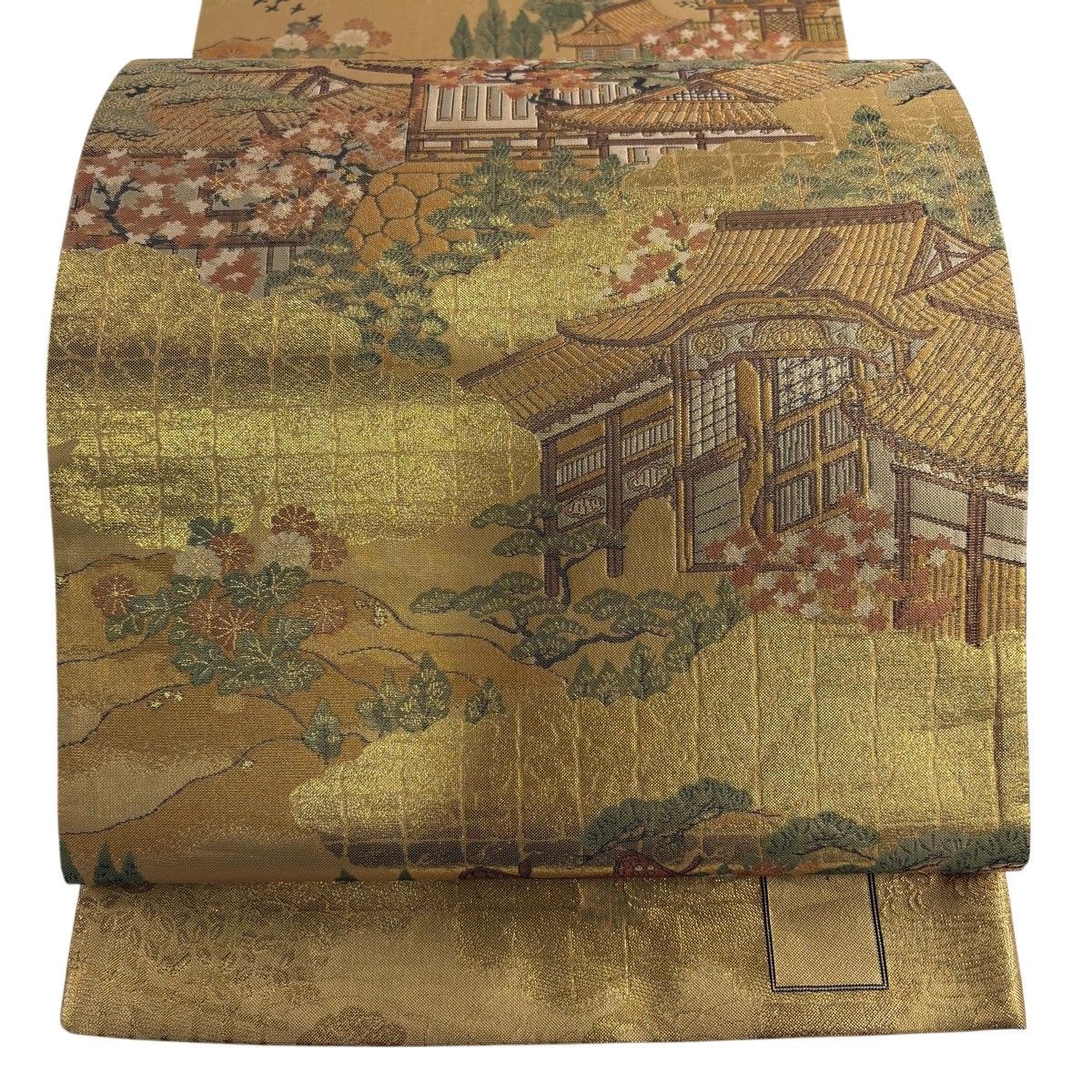 【美品】 袋帯 名品 洛中洛外図 建物 金糸 箔 金色 お太鼓柄 正絹 【中古】 11,060円