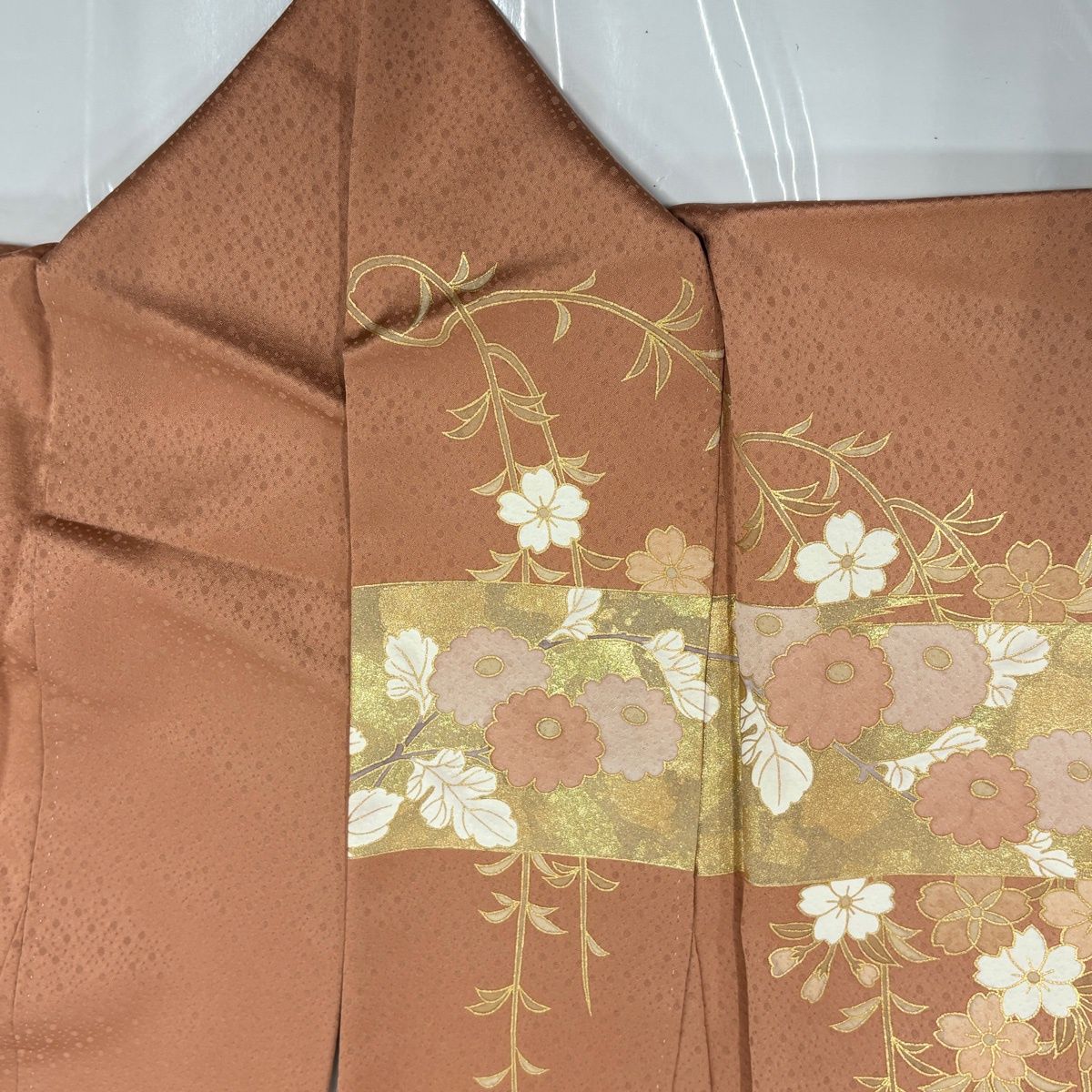 美品】 訪問着 身丈161cm 裄丈64cm M 袷 落款 鶴 桜 金糸 金彩 ピンク