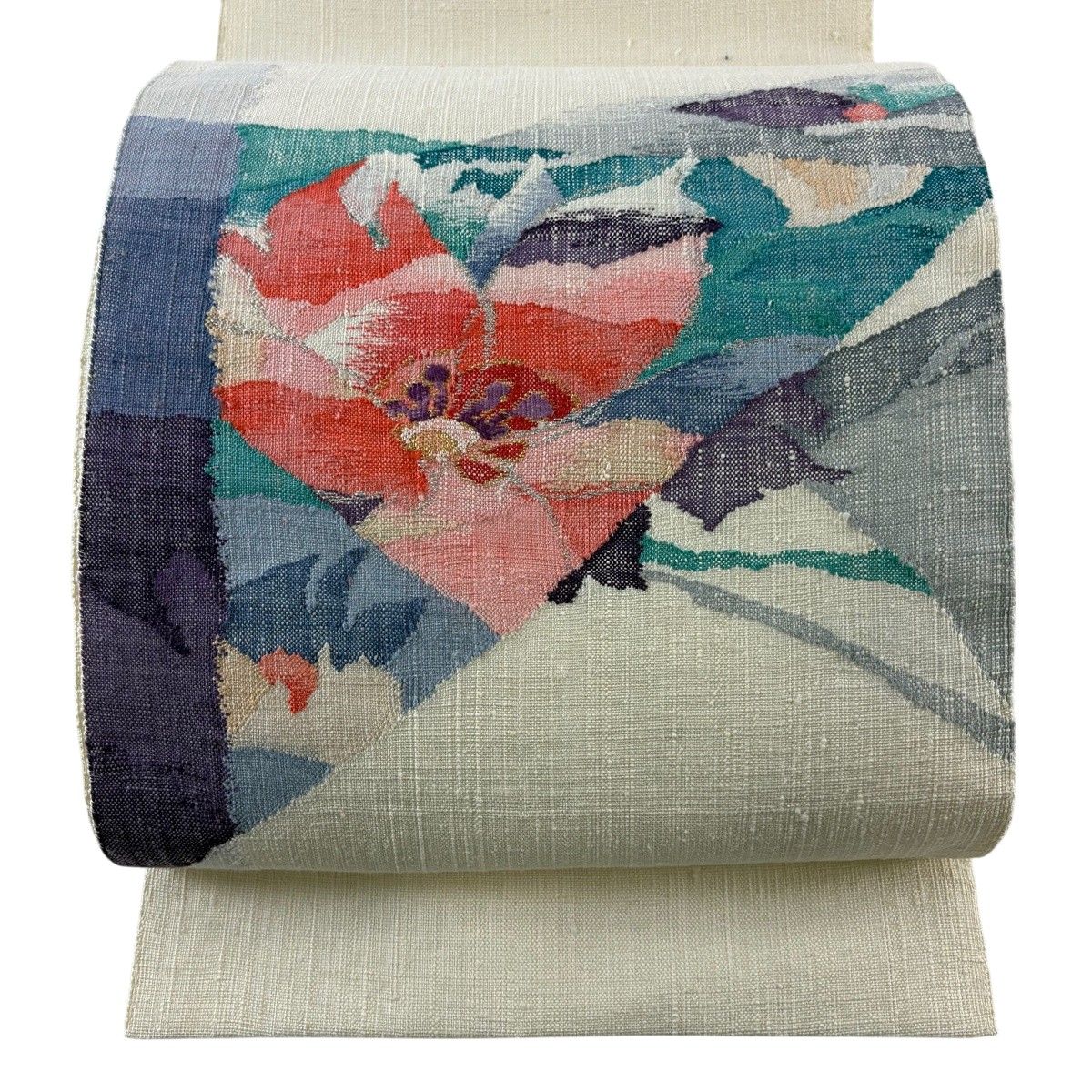 【美品】 名古屋帯 秀品 八寸名古屋帯 松葉仕立て 草花 金銀糸 クリーム 正絹 【中古】