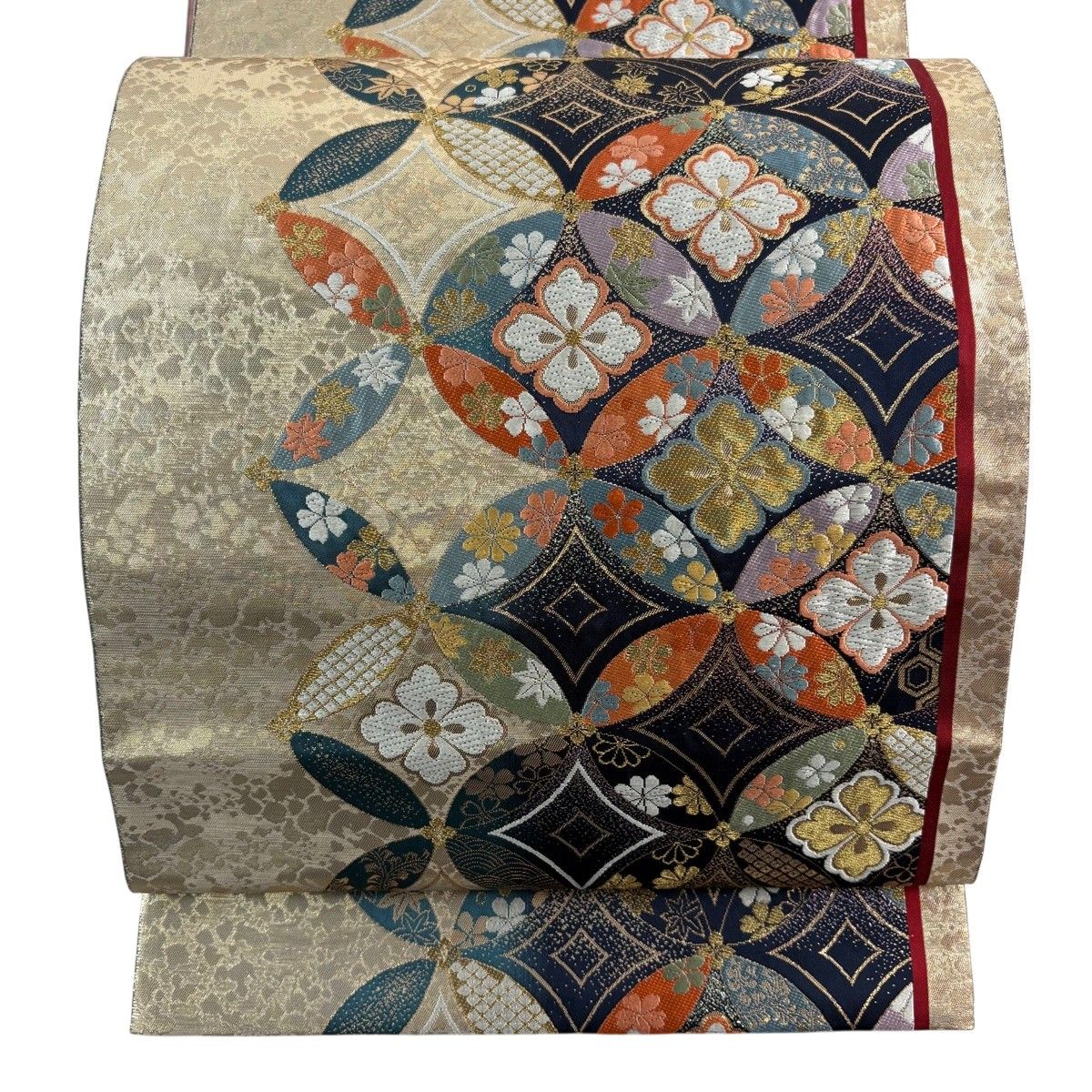 【美品】 袋帯 秀品 七宝文 桜 唐織 金糸 金色 六通 正絹 【中古】 6,952円