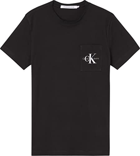 [カルバンクライン] クルーネック半袖Tシャツ メンズ MONOGRAM LOGO SLIM FIT TEE J30J320936 ポケット ブラック ホワイト スリム ワンポイントロゴ [並行輸入品]e 61914717