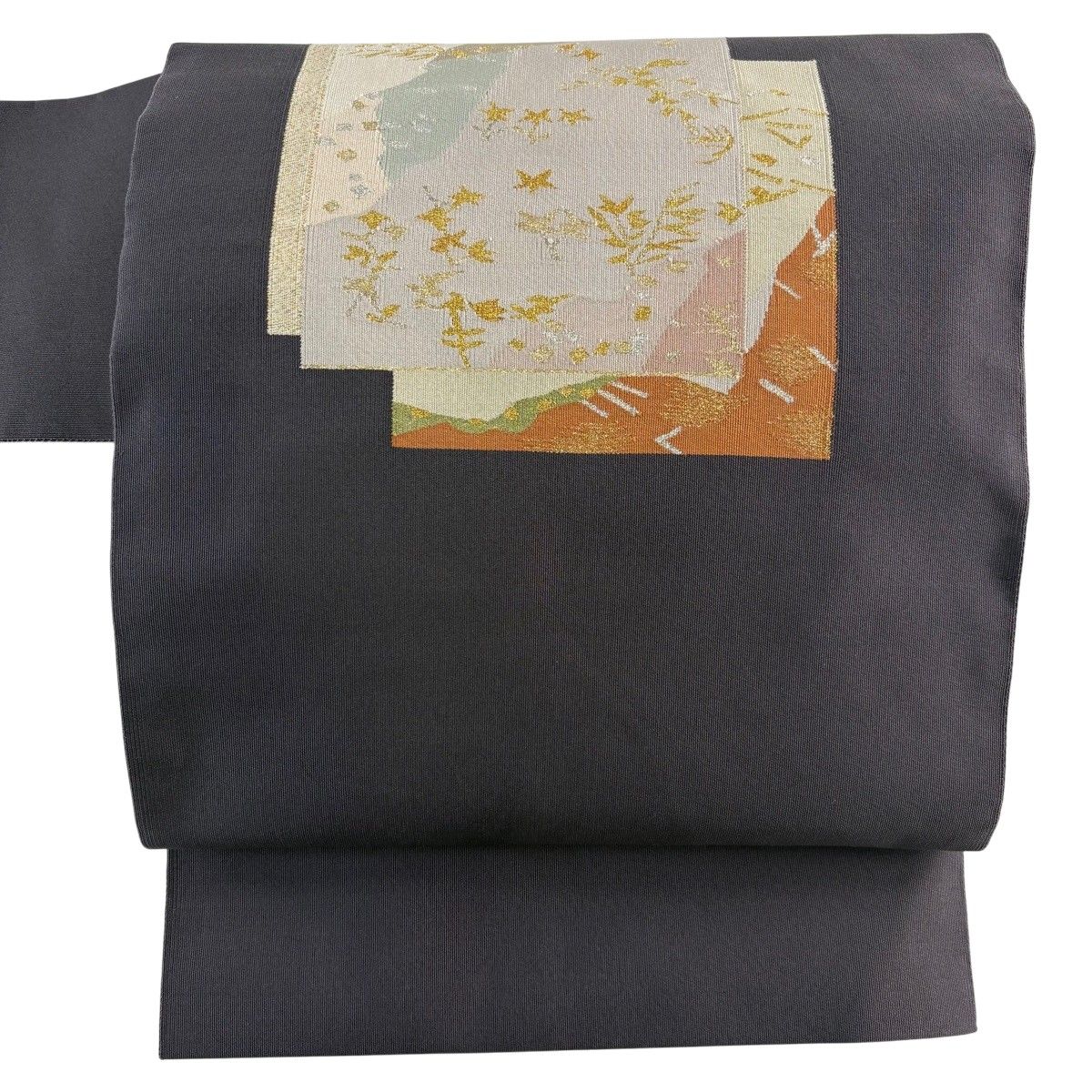 【美品】 名古屋帯 秀品 色紙 草花 金銀糸 灰紫 正絹 【中古】