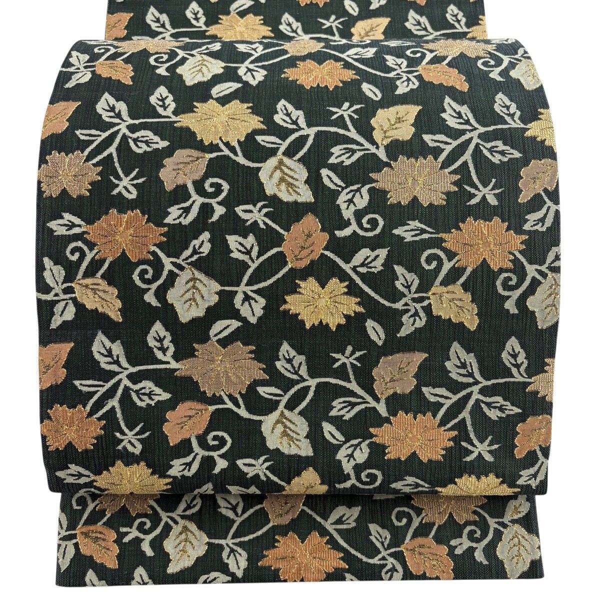 【美品】 袋帯 逸品 夏帯 ますいわ屋 草花 金糸 深緑 六通 正絹 【中古】