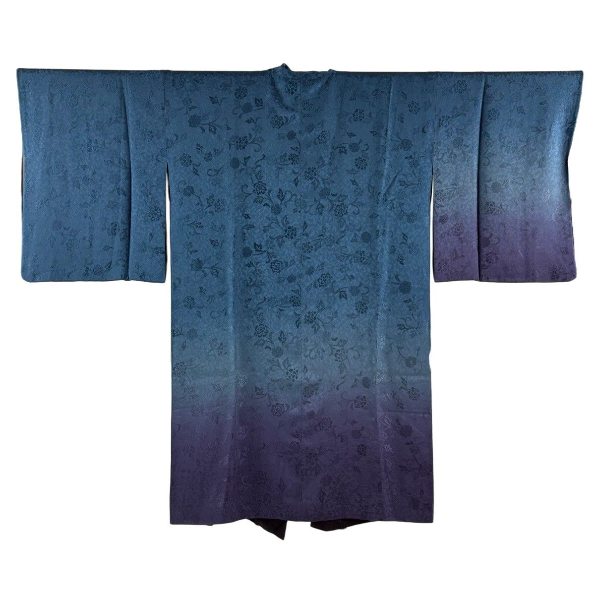 【美品】 道中着 身丈101cm 裄丈65cm M 和装コート リバーシブル 地紋 ぼかし 青緑 正絹 逸品 【中古】