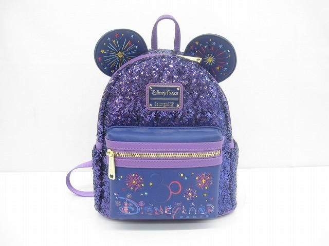美品 ラウンジフライ Loungefly×ディズニー パリ 30周年 リュック 紫 パープル スパンコール 鞄