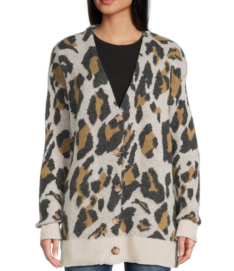ボルコム レディース アウター ニット・セーター アニマル柄 プリント ウール カーディガン Volcom Wylding Out Long Sleeve Animal Print Wool Blend Cardigan Animal Print アニマル