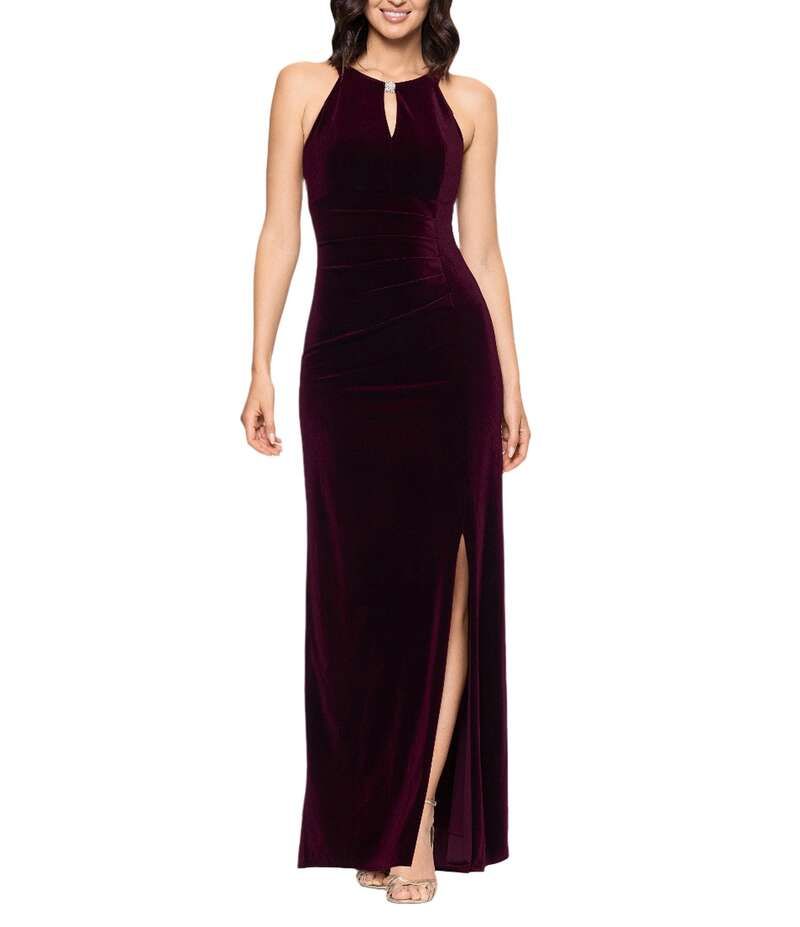 ベッツィアンドアダム レディース トップス ワンピース ベルベット ホルター Betsy Adam Velvet Keyhole Halter Dress Burgundy バーガンディ