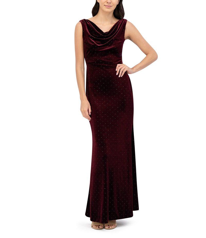エリザジェイ レディース トップス ワンピース ベルベット Eliza J Cowl Neck Velvet Embellished Gown Wine ワイン 8,986円