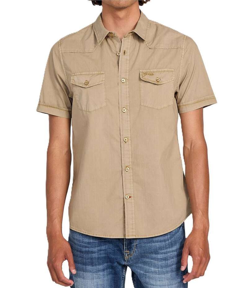 ゲス メンズ トップス シャツ Guess Nottingham Short Sleeve Poplin Western Shirt SlateTaupe Multi スレート