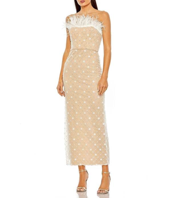 マックダガル レディース トップス ワンピース ミディ ストラップレス Mac Duggal Strapless Embellished Feather Trim Neckline Midi Dress Ivory Nude アイボリー