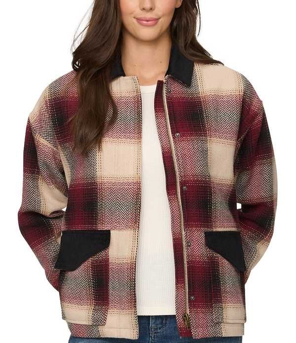 フラッグ アンド アンセム レディース アウター ジャケット・ブルゾン Flag and Anthem Blakely Long Sleeve Ombre Plaid Jacket RedBlack ブラック
