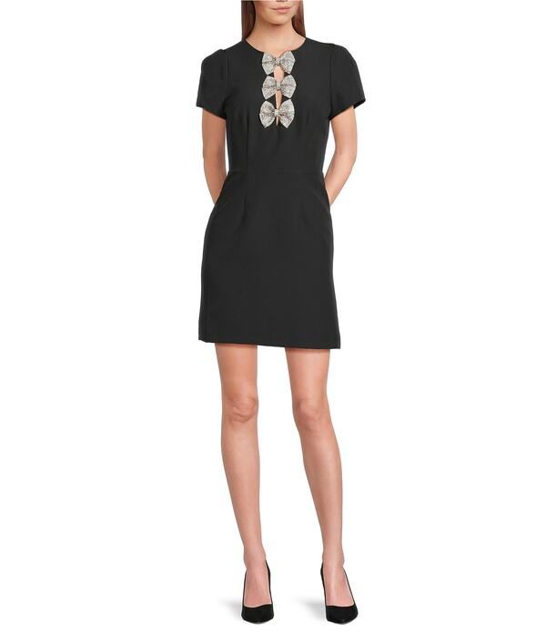 サムエデルマン レディース トップス ワンピース ミニ Sam Edelman Short Sleeve Bow Front Sheath Mini Dress Black ブラック