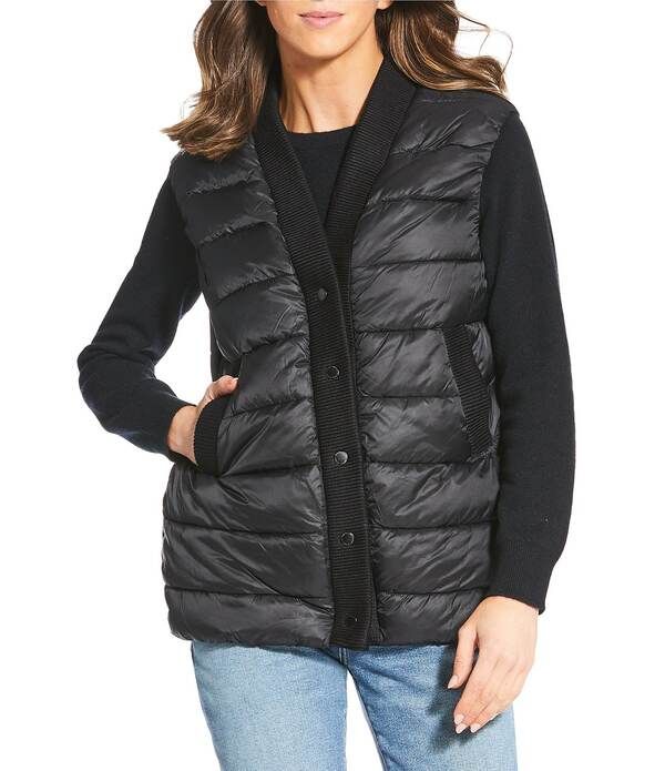 レベッカミンコフ レディース アウター ジャケット・ブルゾン Vネック キルティング ベスト ノースリーブ REBECCA MINKOFF Quilted Twill VNeck Sleevelessnap Front Vest Black ブラック
