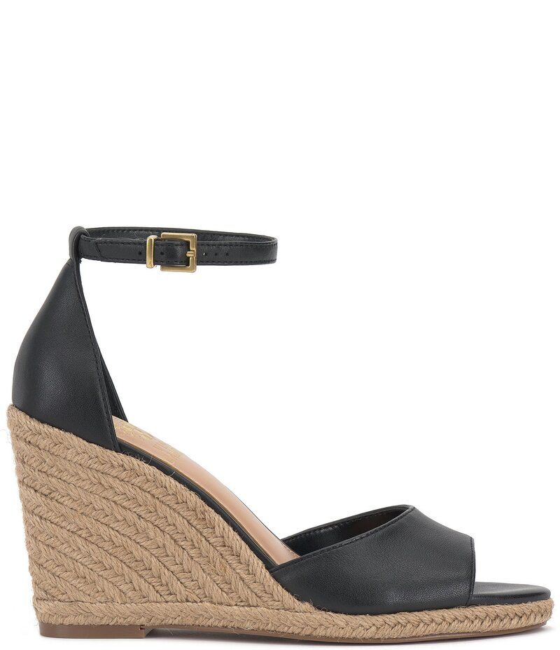ヴィンスカムート レディース シューズ スリッポン・ローファー サンダル アンクル レザー Vince Camuto Felyn Leather Ankle Strap Espadrille Wedge Sandals Black ブラック