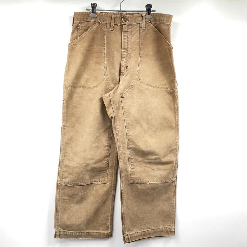 【中古】70s Carhartt ダブルニーペインターパンツ オートマチックTALONジッパー 実寸85cm ブラウン ▲ほつれ、ダメージ有 カーハート[17]