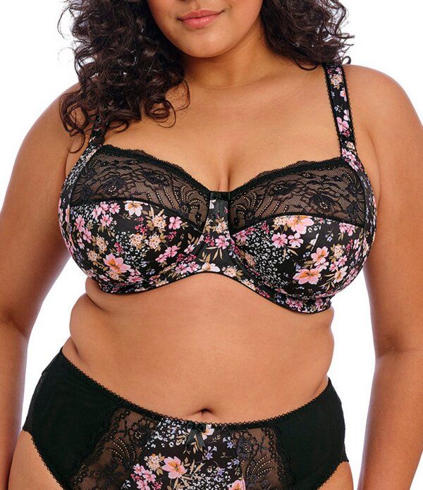エロミ レディース アンダーウェア ブラジャー フラワー柄 レース フラワー Elomi Morgan LaceTrimmed Floral FullBusted Contour UBack Underwire Bra Summer Garden