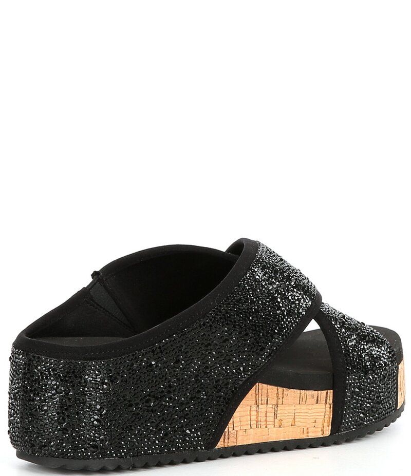カッパーキー レディース シューズ パンプス プラットフォーム サンダル Copper Key Melrose Rhinestone Cross Band Platform Wedge Sandals Black ブラック