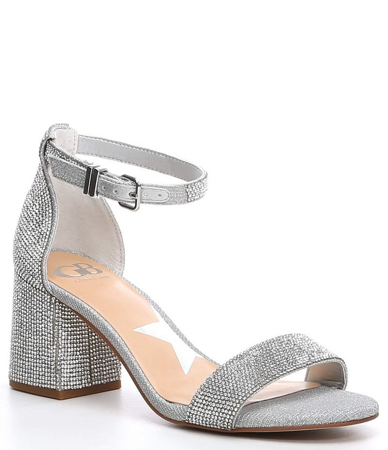 ジービー レディース シューズ サンダル アンクル ヒール GB BlingOut Rhinestone Embellished Family Matching Ankle Strap Block Heel Sandals Silver シルバー