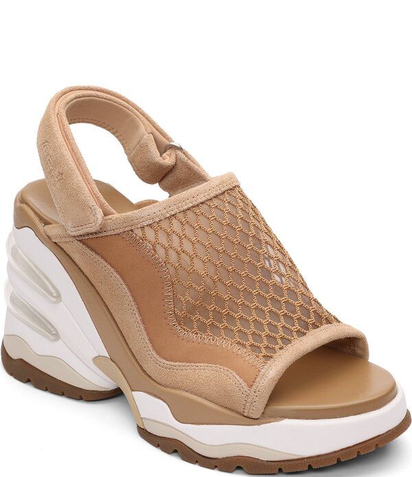 アッシュ レディース シューズ サンダル プラットフォーム メッシュ レザー ASH Ceva Mesh Leather Sporty Slingback Platform Wedge Sandals Desert