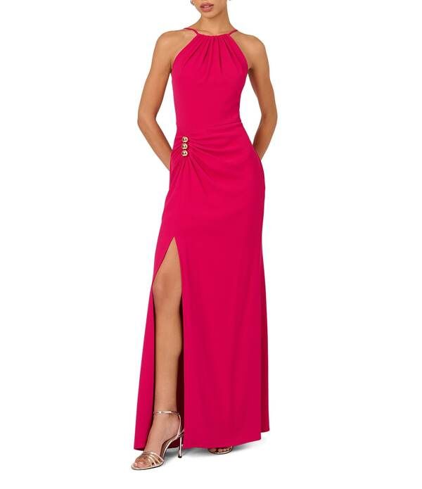 アドリアナ パペル レディース トップス ワンピース クレープ ノースリーブ ホルター Adrianna Evening By Adrianna Papell Crepe Halter Neckline Sleeveless Hardware Sheath D