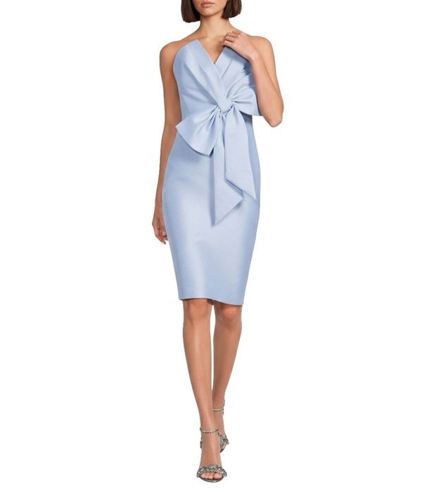 バッジェリーミシュカ レディース トップス ワンピーストラップレス Belle By Badgley Mischkalex Strapless Woven Bow Front Sheath Dress Light Blue ブルー