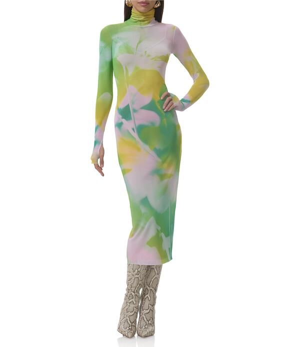 エーエフアールエム レディース トップス ワンピース タートルネック プリント メッシュ ミディ AFRM Shailene Watercolor Print Mesh Turtleneck Long Sleeve Midi Dressunblur Bloss