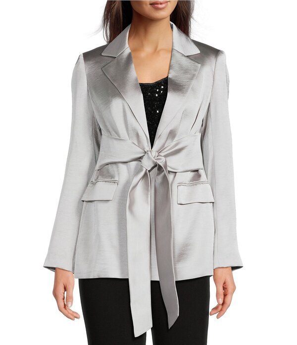 ダナキャラン レディース アウター コート ジャケット Donna Karan Vapor Charmeuse Notch Lapel Tie Waist Jacket Vapor