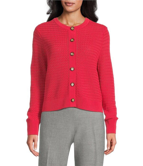 インベストメンツ レディース アウター ニット・セーター クルーネック カーディガン Investments Charlotte Crew Neck Long Sleeve Button Front Cardigan Watermelon