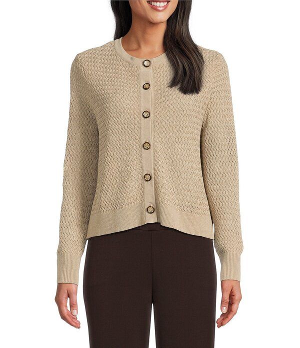 インベストメンツ レディース アウター ニット・セーター クルーネック カーディガン Investments Charlotte Crew Neck Long Sleeve Button Front Cardigan Humus