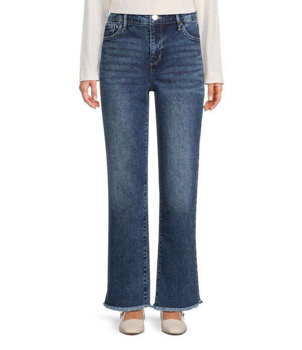 コード ブルー レディース ボトムス デニムパンツ ストレート プチ ジーンズ Code Bleu Petite Size Stretch Denim Straight Leg High Rise Jeans Cedar Wash デニム