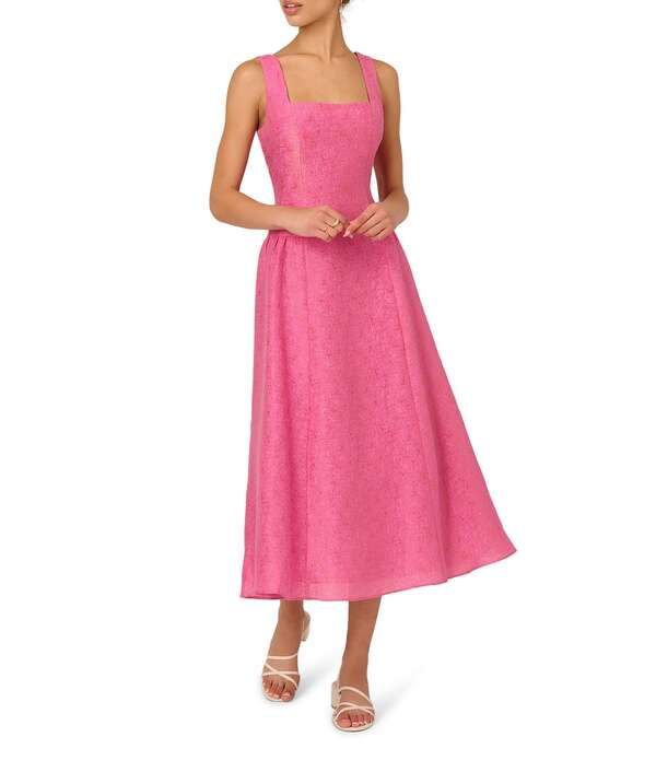アドリアナ パペル レディース トップス ワンピース A ライン ミディ ノースリーブ Adrianna Papell Textured Jacquard Square Neck Sleeveless ALine Midi Dress Geranium