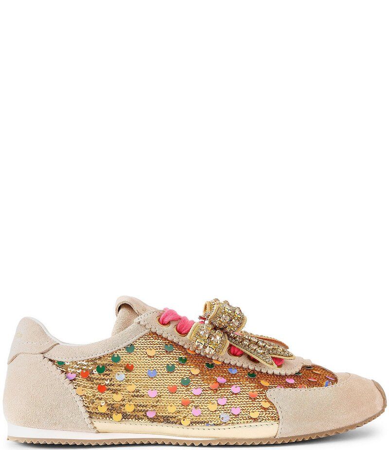 カートジェイガーロンドン レディース ボトムス カジュアルパンツ スパンコール スニーカー Kurt Geiger London Islington Sequin Embellished Bow Sneakers Gold Combo ゴールド