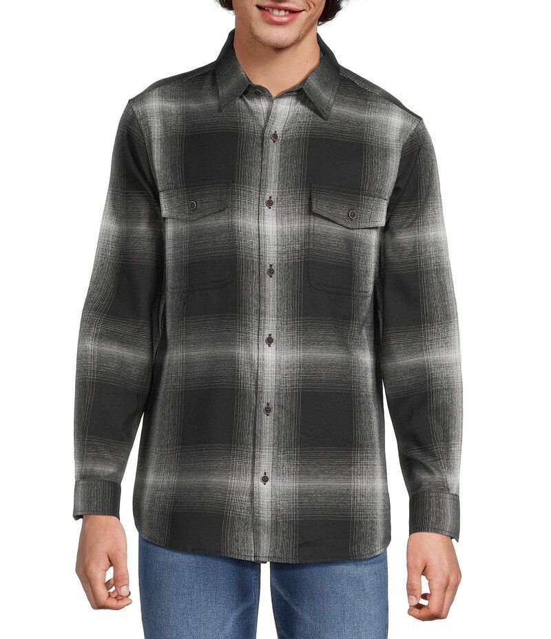 ラウン メンズ トップス シャツ トール ダウン Rowm Big Tallong Sleeve 2 Pocket Jasper Ombre Plaid ButtonDown Sport Shirt Black ブラック
